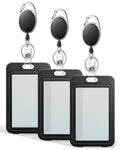 Uniclife 3 Pack Id Badge Holder With Double-Sided Windows Vertical Card Case With Retractable Badge Reel Plastic Card Protector