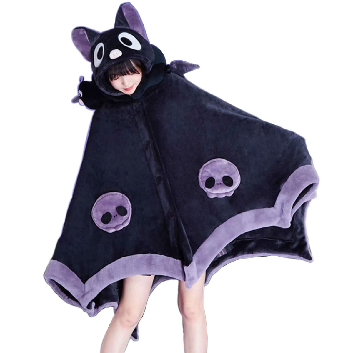Nenagge Cute Halloween Wearable Blanket Hoodie Free Size For Adults Devil Bat Hooded Blanket Oversized Soft Sherpa Hoodie Women