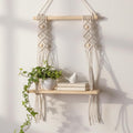 Ganvia Macrame Wall Hanging Shelf Wood Floating Shelf With Wooden Dowel, Modern Chic Woven Decor For Dorm, Living Room & Nursery