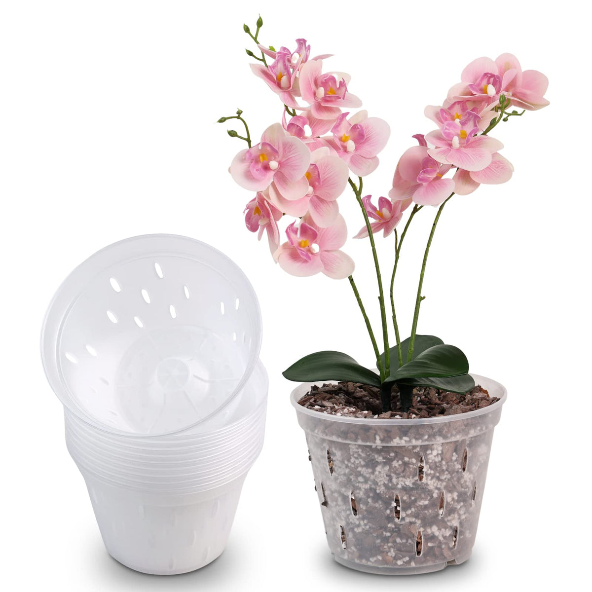 Yikush Orchid Pots With Holes Clear Orchid Pot Plastic Plant Pot Flower Pots Outdoor And Indoor Use 5.5 Inch 10Pack