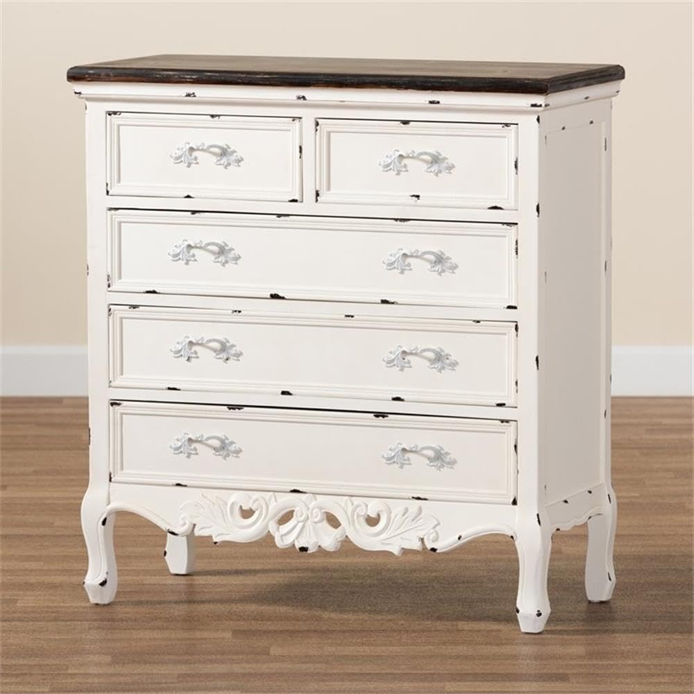 Baxton Studio Levron Brown and White Finished Wood 5-Drawer Storage Cabinet