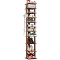 HOMHOMEFORT 10-Tier Vertical Shoe Rack, Corner Shoe Tower, Slim Shoe Organizer with Two Hanging Hooks, Wooden Shoe Storage Stand