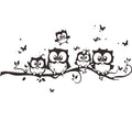 Family Owls On The Tree Branches Wall Decal Removable Cartoon Black Vinyl Owl Wall Art Decor Stickers for Babys Children Rooms B