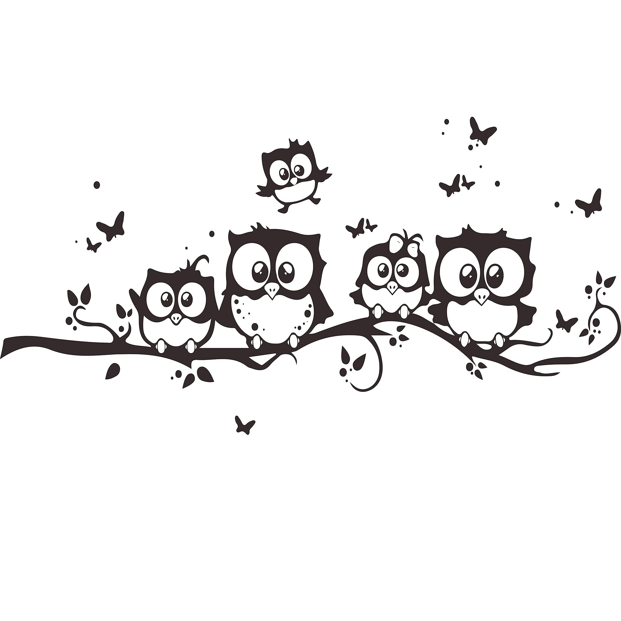 Family Owls On The Tree Branches Wall Decal Removable Cartoon Black Vinyl Owl Wall Art Decor Stickers for Babys Children Rooms B