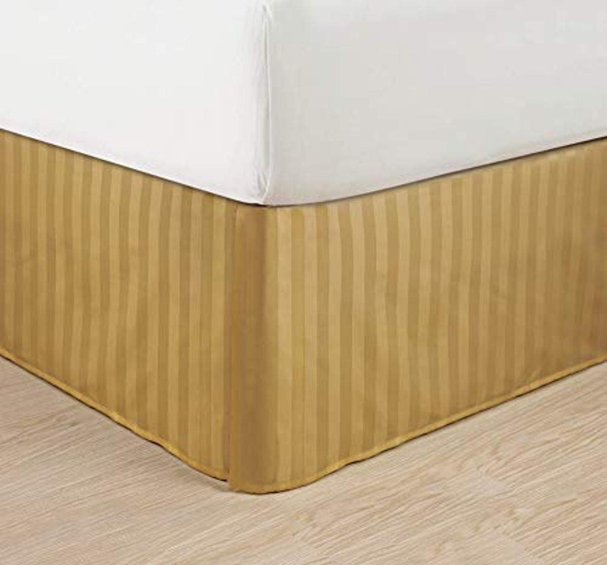 Elegant Comfort Wrinkle Free - 1500 Thread Count Egyptian Quality Stripe Bed Skirt - Pleated Tailored 14' Drop, King, Gold