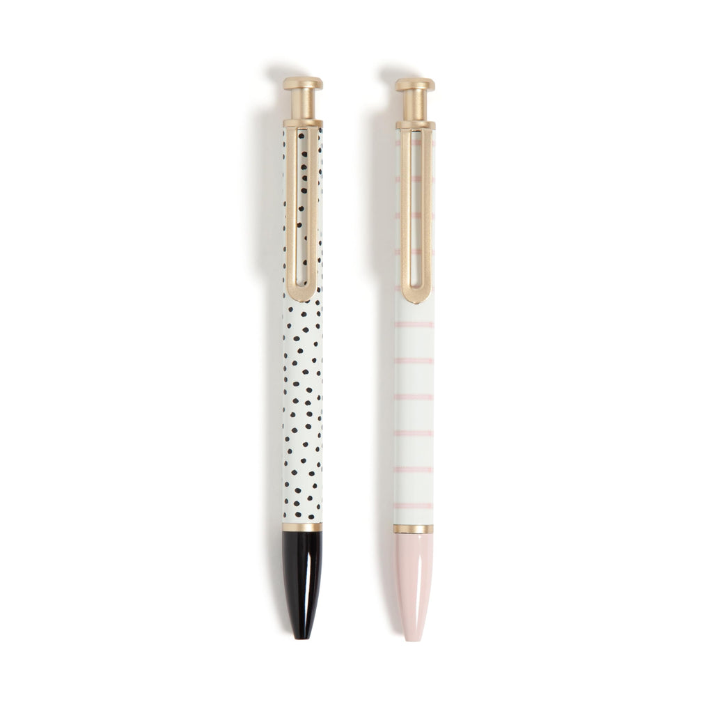 U Brands Monterey Ballpoint Pens, Set Of 2, Stripes And Dots With Gold Details, Bold (1.0 Mm) Point, Black Ink