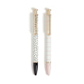 U Brands Monterey Ballpoint Pens, Set Of 2, Stripes And Dots With Gold Details, Bold (1.0 Mm) Point, Black Ink