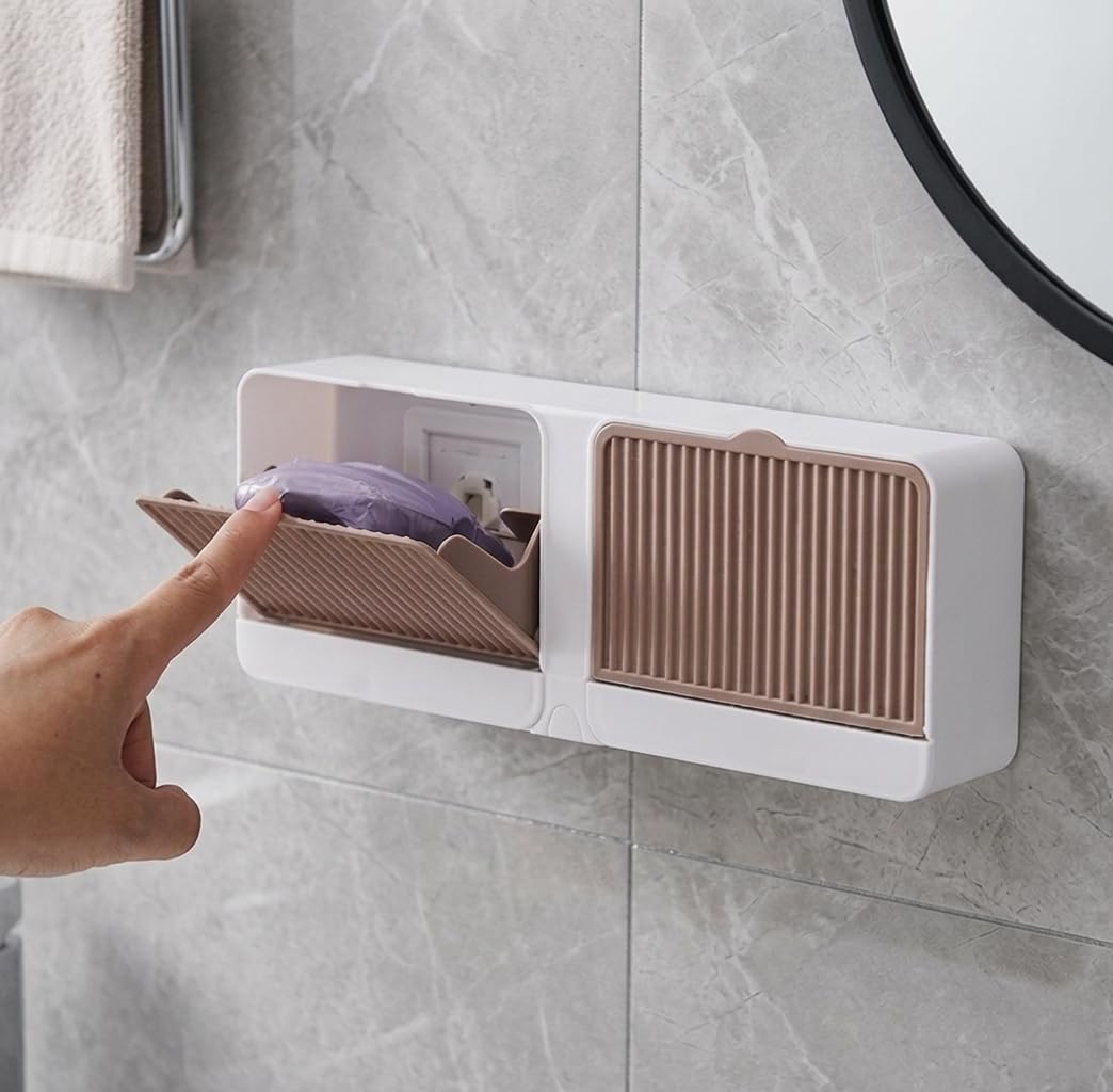 Kymio Wall Mounted Bathroom Storage Box With Soap Holder & Drain Tray | Adhesive Waterproof Organizer For Shower, Kitchen, Vanit