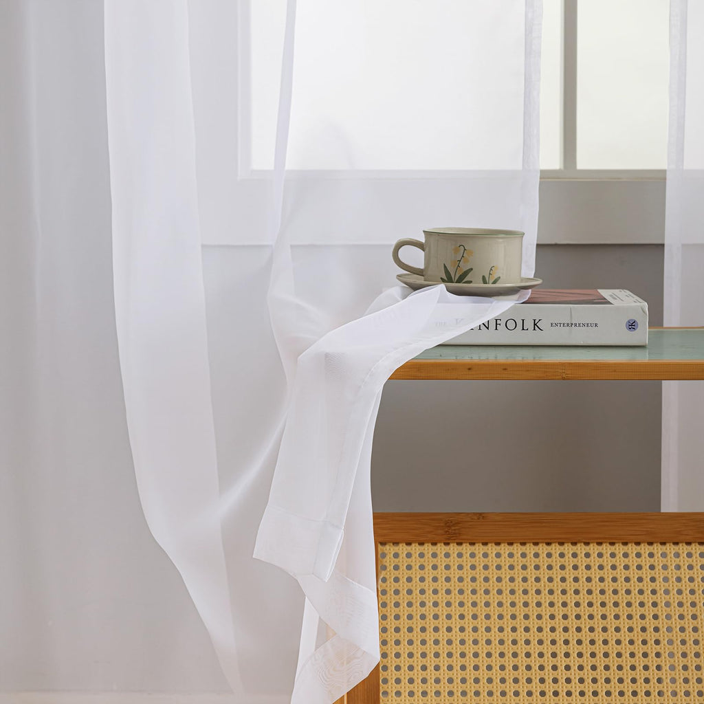 Sheer White Curtains, Sheer Curtains 63 Inch Length 2 Panels Set, Rod Pocket Voile Fimly Sheer Drapes For Living Room/Bedroom, L