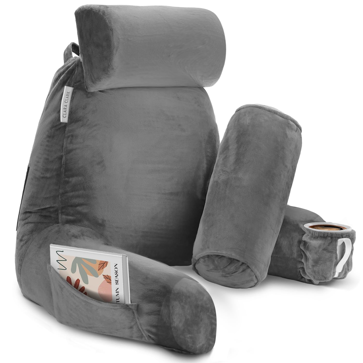 Clara Clark Reading Pillow, Large Back Pillow For Sitting Up In Bed, Memory Foam Back Support Pillow, Reading Pillows For Sittin