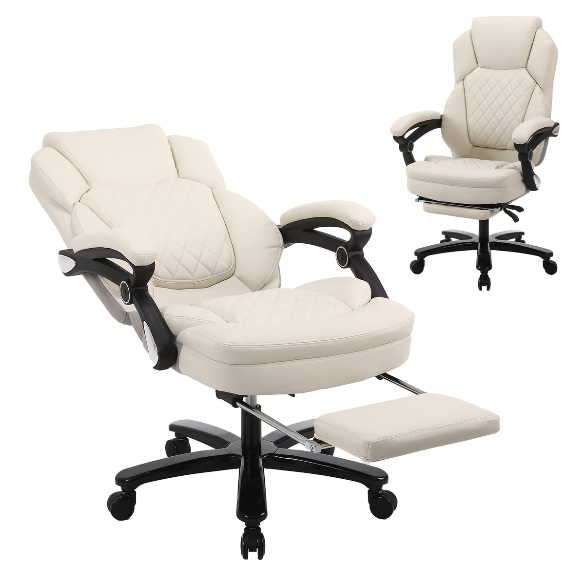 Linting 400Lb Big Tall Reclining Office Desk Chairs With Footrest Pu Leather High Back White Home Recliner Office Chairs With Wh