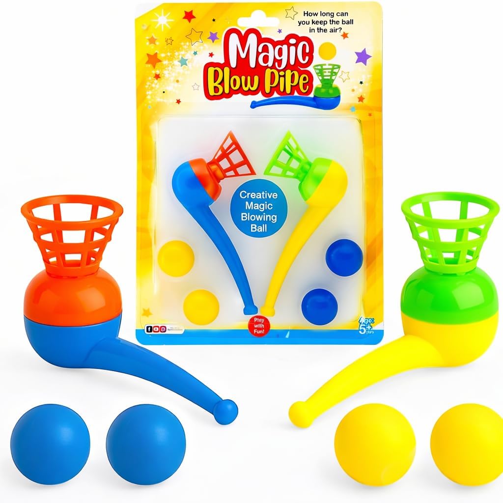 Magic Blow Pipe Toy, Floating Ball Game with Basket, Colorful Blowing Pipes Set for Kids Ages 5+ Birthday Return Gift