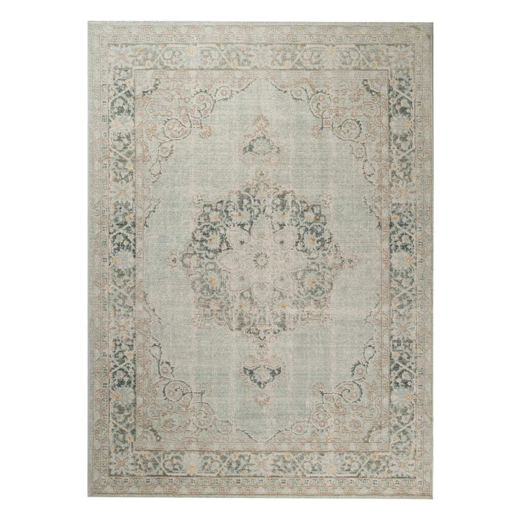 HomeRoots 532015 9 x 13 ft. Sea Green Medallion Power Loom Rectangle Area Rug