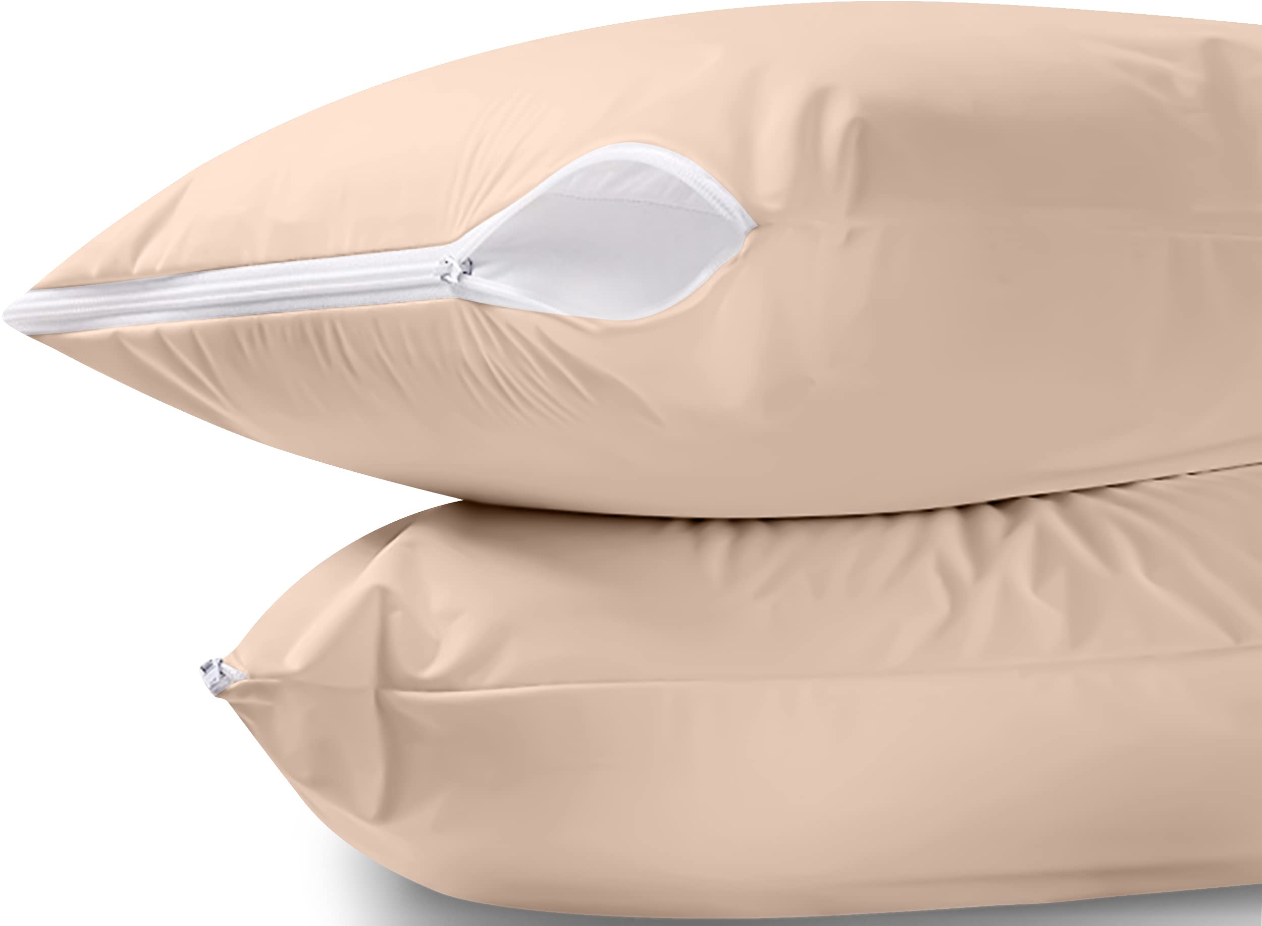 Utopia Bedding Waterproof Pillow Protector Zippered (2 Pack) Queen Beige - Bed Bug Proof Pillow Encasement 20 X 28 Inches