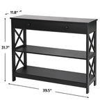 Super Deal Wood Console Table 3 Tier Sofa Table With Drawer And Storage Shelves Narrow Entryway Table Hallway Table For Living Room Bedroom, Stable X Frame Design, 39.5 Inch Long Black