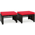 Dortala 2 Piece Patio Wicker Ottomans, Outdoor Foot Rest With Cushions, Pe Rattan Footstool For Patio, Garden, Poolside, Red
