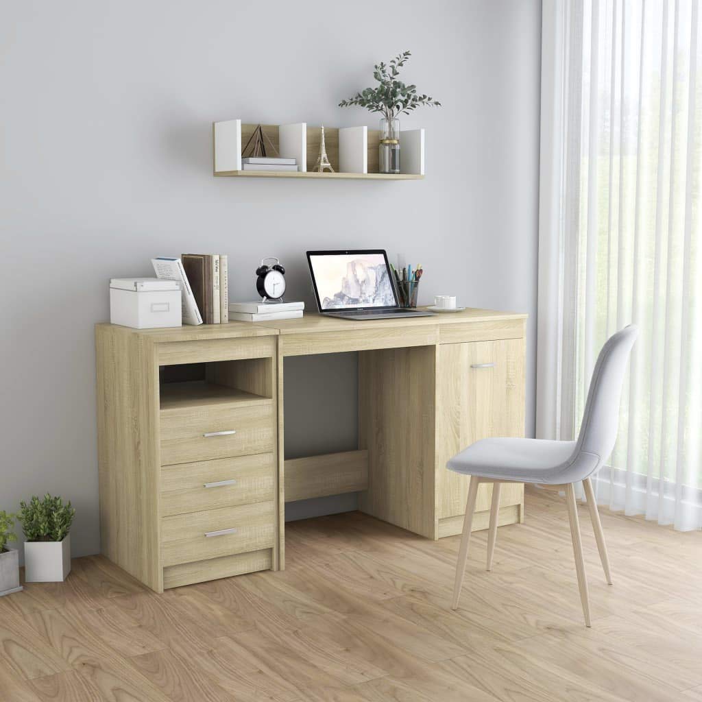vidaXL Desk, Computer Desk with Storage Cabinet, Home Office Desk, Workstation for Living Room Bedroom, Modern Style, Sonoma Oak Engineered Wood