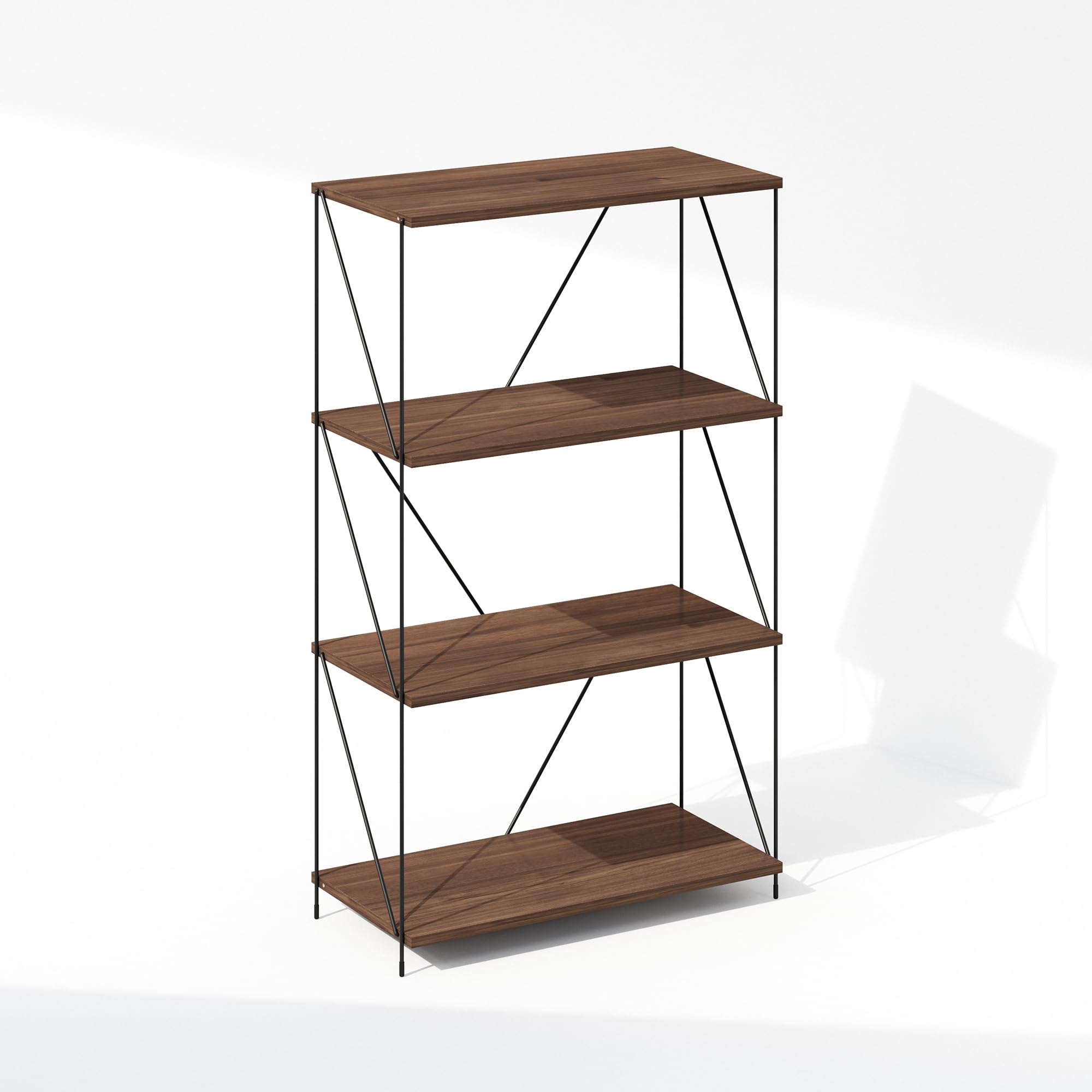 Furinno Wire 4-Tier Industrial Style Metal Frame Bookcase, Display Shelf, 24 Wide, Walnut Cove
