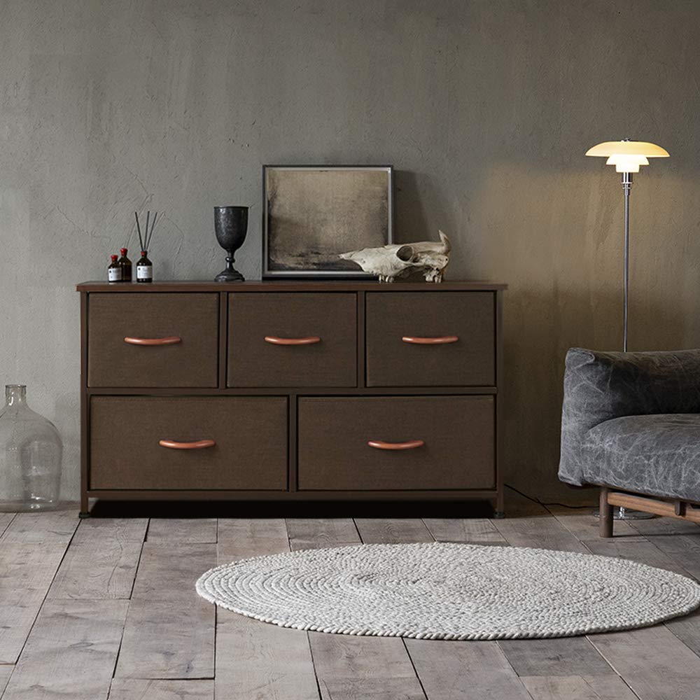 Azl1 Life Concept Extra Wide Dresser Storage Tower With Sturdy Steel Frame, 5 Drawers Of Easy-Pull Fabric Bins, Organizer Unit For Bedroom, Hallway, Entryway, Coffee