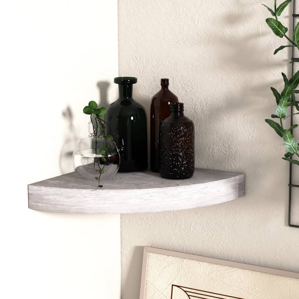 vidaXL Wall-Mounted Corner Floating Shelf - Concrete Gray MDF and Metal Construction, Modern Design, 9.8&quot;x9.8&quot;x1.5&quot; - Perfect for Home Decor, Display and Storage