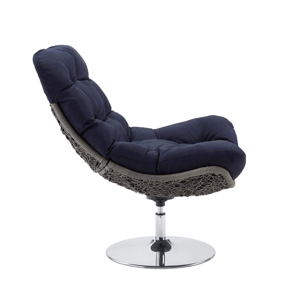 Modway Brighton Outdoor Patio Wicker Rattan Swivel Lounge Chair In Light Gray Navy