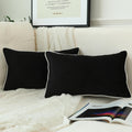 Ligicky Set Of 2 Black Velvet Lumbar Pillow Covers Modern Minimalist Style Solid Decorative White Rope Edging Soft Rectangle Cus
