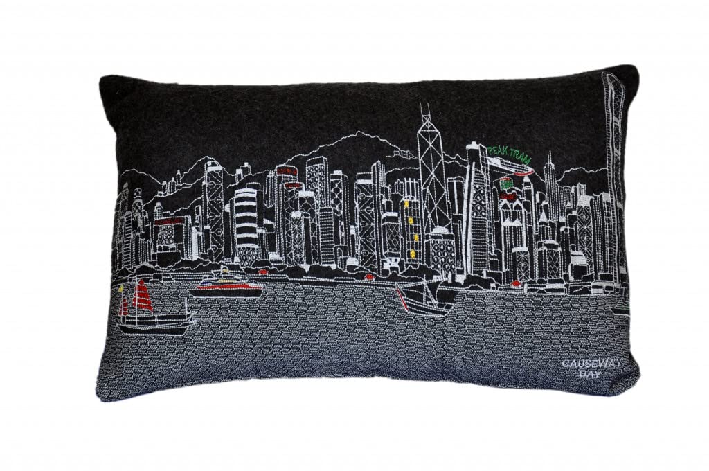 HomeRoots Grey 24' Black Hong Kong Nighttime Skyline Lumbar Decorative Pillow