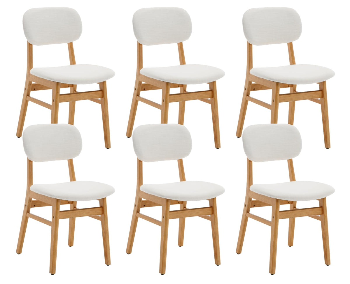 Shunzhi Wood Dining Chairs Set Of 6 Farmhouse Dining Room Chairs With Upholstered Back Linen Mid Century Modern Kitchen Chair Bo