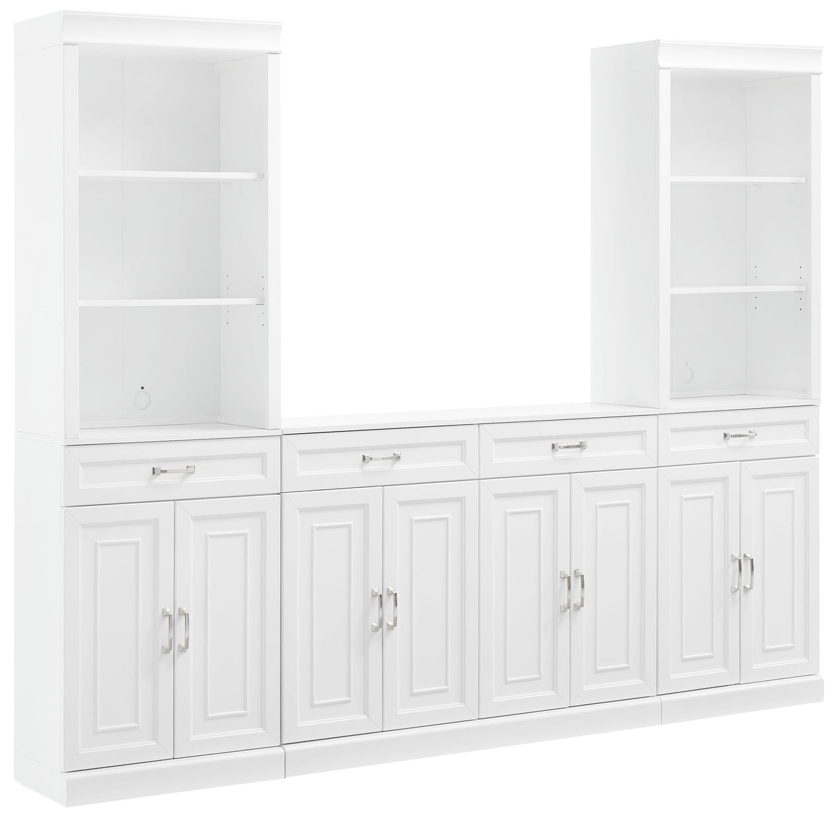 Crosley Furniture Stanton 3-Piece Sideboard and Storage Bookcase Set, Bookshelf Cabinet with Buffet, White