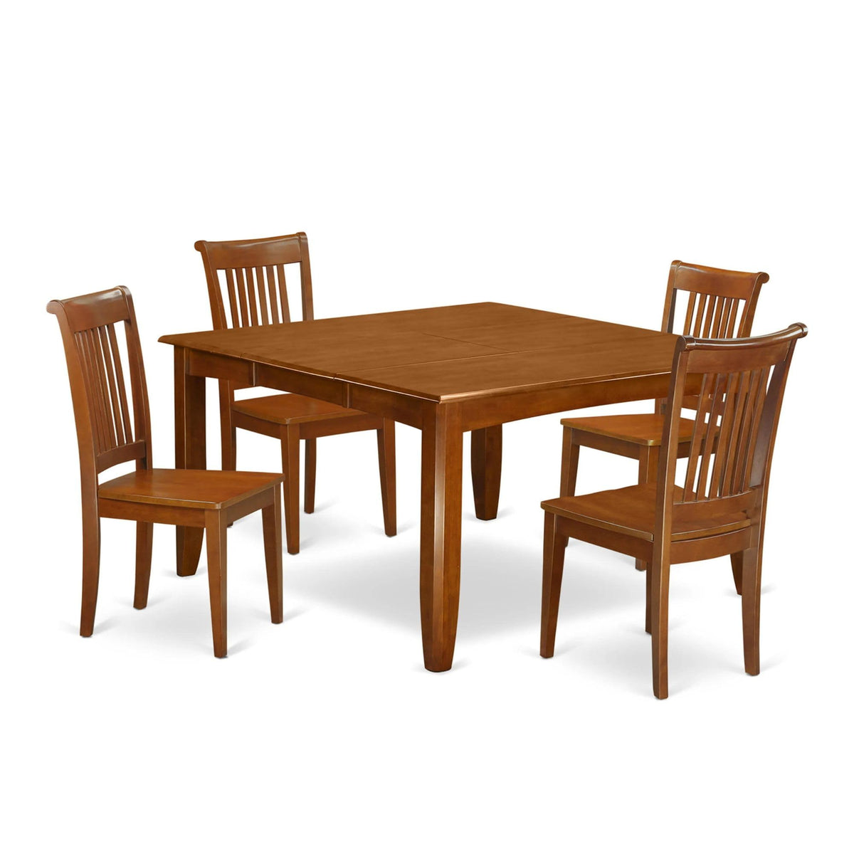 East West Furniture PFPO5-SBR-W 5 Piece Dinette Set for 4 Includes a Square Dining Table with Butterfly Leaf and 4 Dining Room Chairs, 54x54 Inch, Saddle Brown