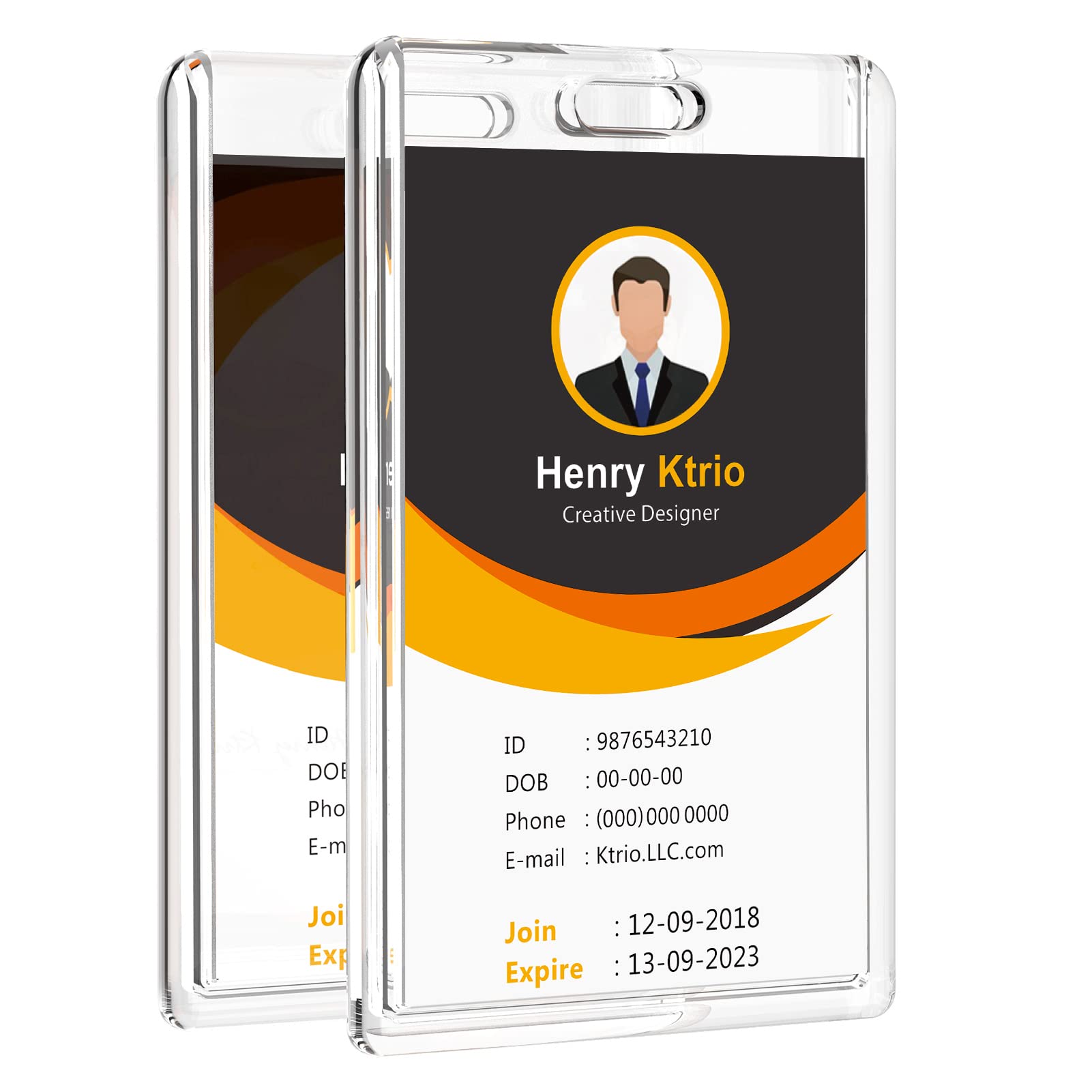 Ktrio 2 Pack Heavy Duty 2-Card Badge Holder, Clear Acrylic Id Card Holder With Easy Access Thumb Hole, Hard Plastic Id Badge Hol