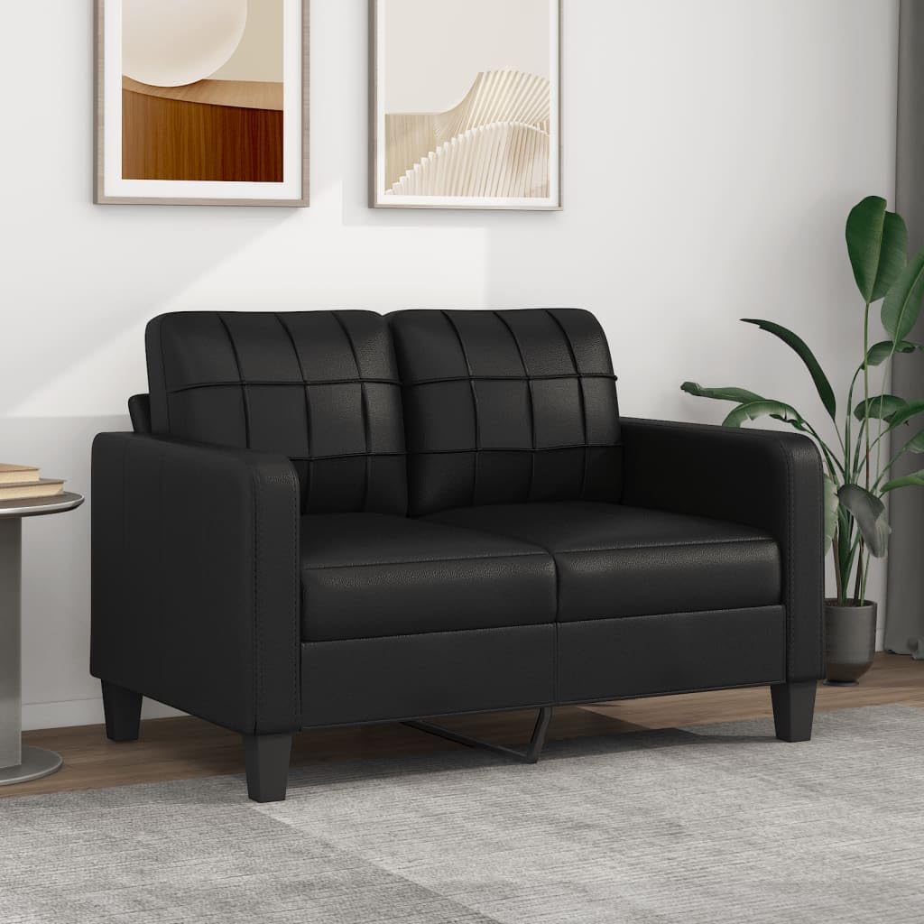 vidaXL 2-Seater Sofa - Black Faux Leather with Sturdy Metal Frame - Comfortable Seating with Wide Seats, Armrests, and Back Pillows - Sleek and Simple Design - Ideal for Living Room/Office