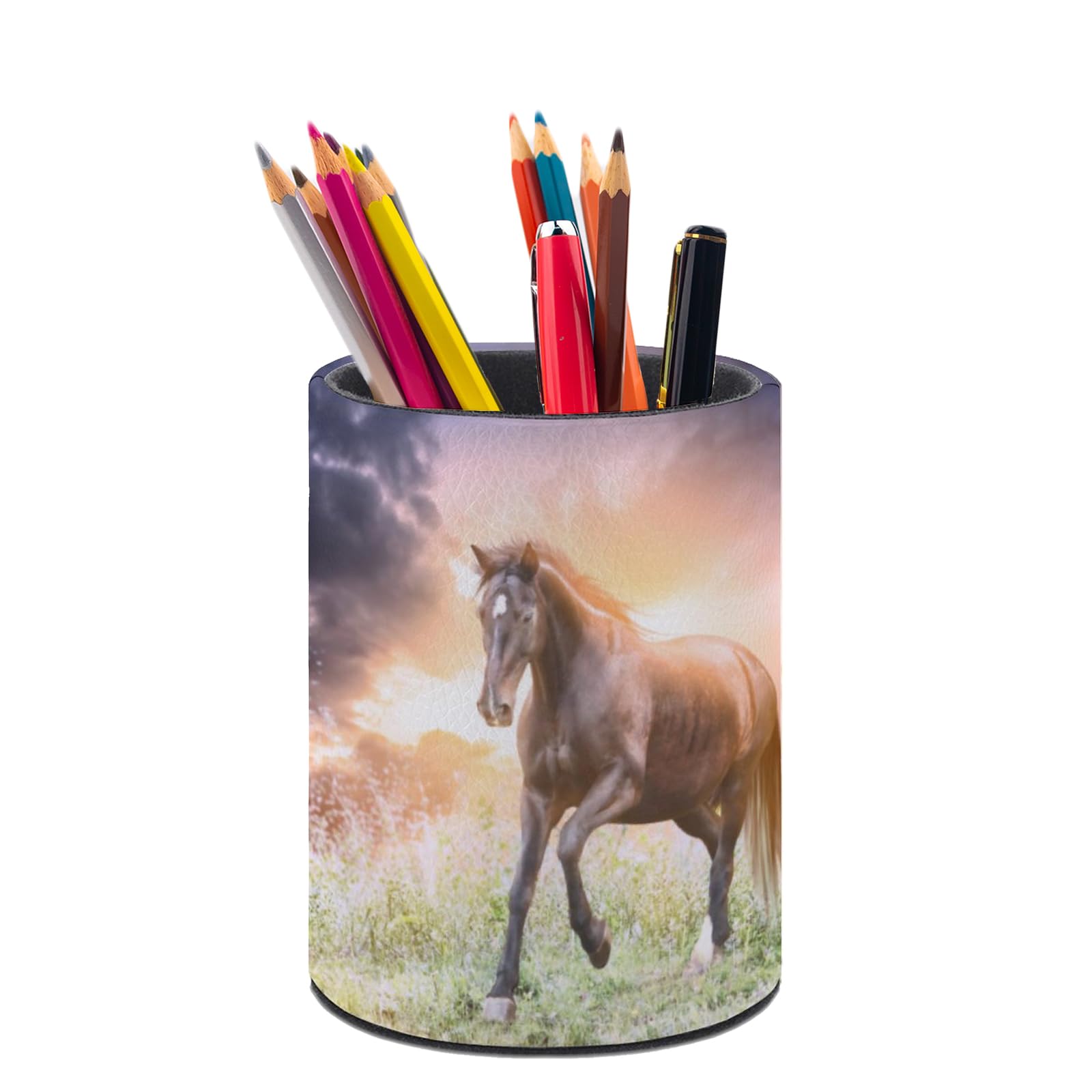 Xuwu Horse Pen Holder Pencil Organizer Cute Pencil Cup Desk Decor Makeup Brush Holder Pu Multifunctional Office Suppliesfor Home