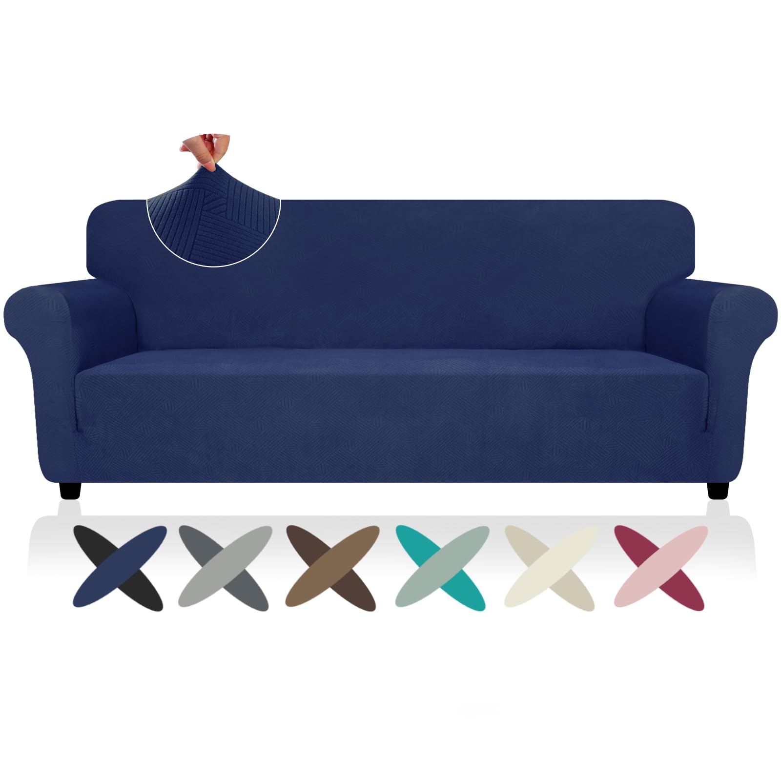 Znsayotx Oversized Super Stretch Couch Cover (91'-110'), New Striped Sofa Covers Comfortable & Durable, Dog Cat Pets Friendly Extra Large Spandex Sofa Slipcovers (Navy Blue, Xl Sofa)