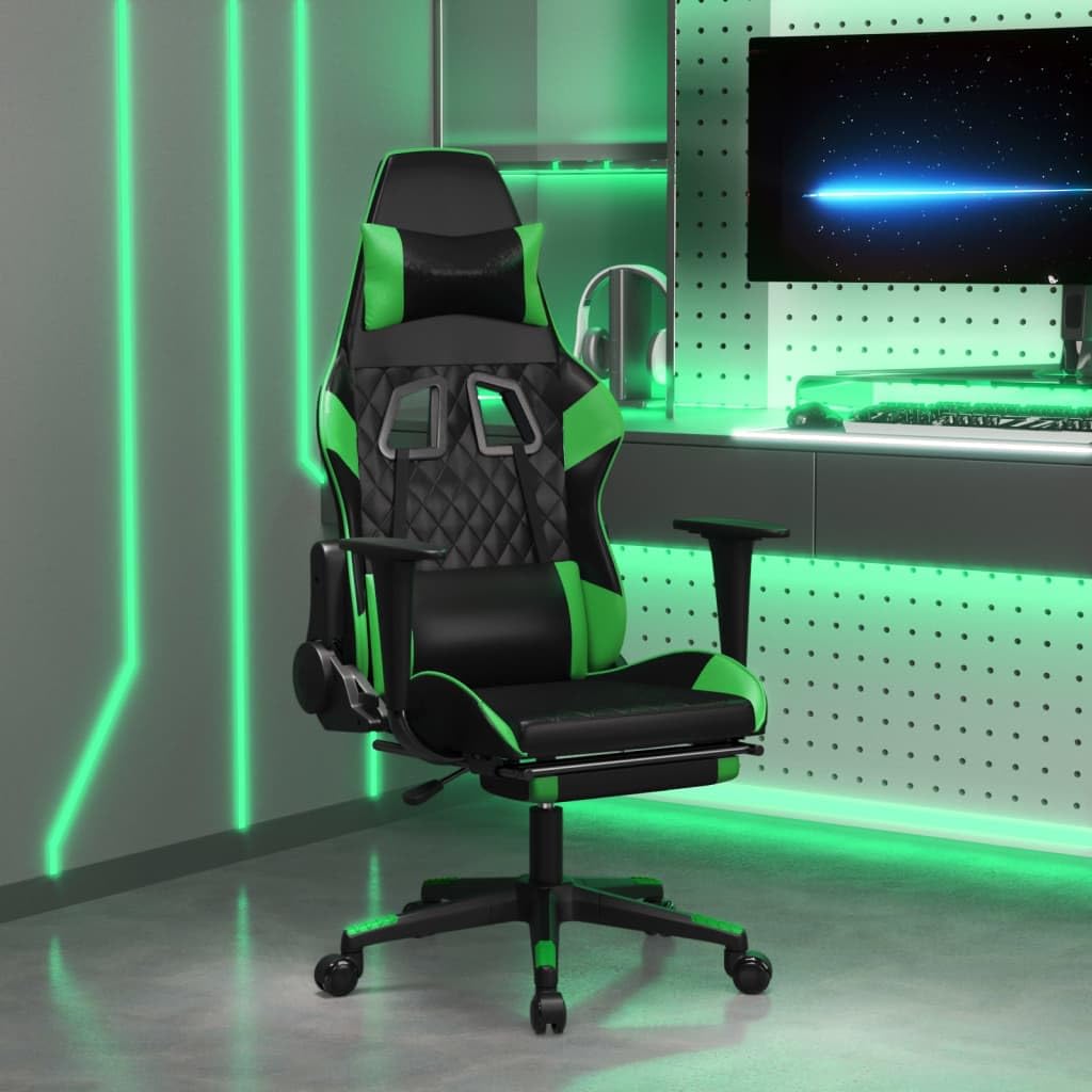 vidaXL Luxurious Gaming Chair - Adjustable Backrest and Height, Sturdy Frame, Faux Leather Upholstery, 360-degree Swivel, Black & Green