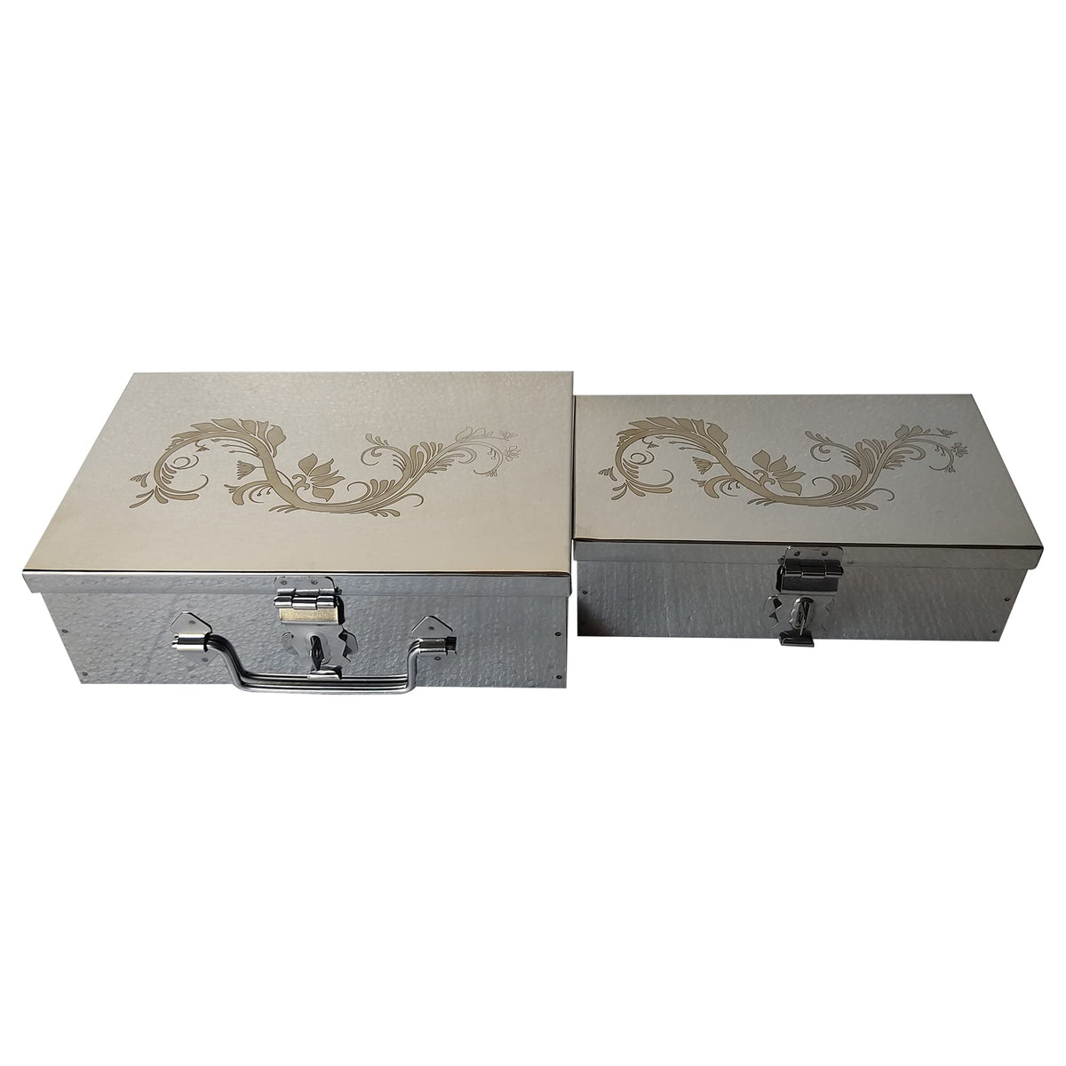 GinoSet Stainless Steel Storage Boxes/Cash Peti/Pooja Peti/Organizer/Vanity Box/Safe Locker Box Set of 2 pieces  8 and 9 Stor