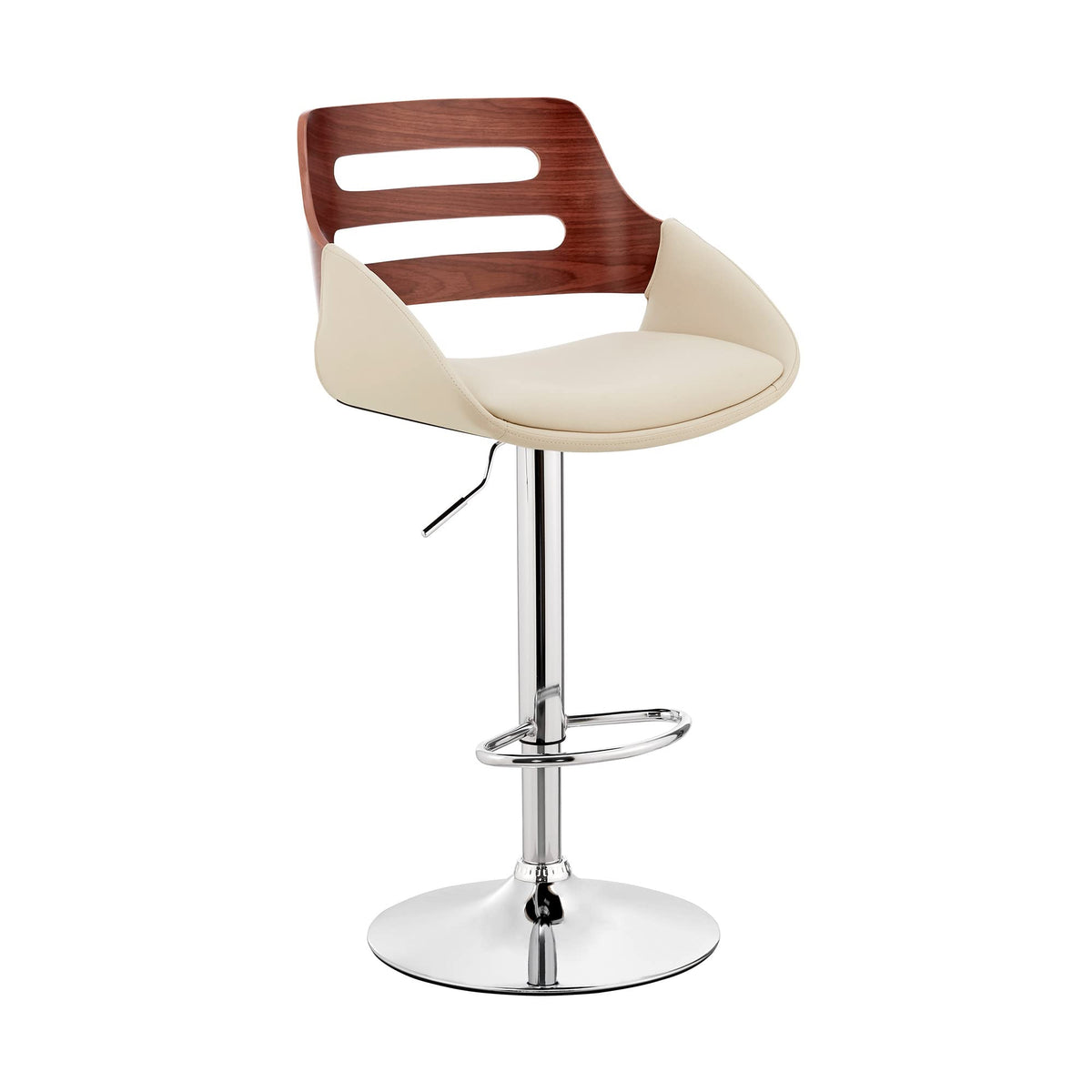 HomeRoots Metal/Plywood/Faux Leather Cream Faux Leather & Walnut Wood Adjustable Bar Stool