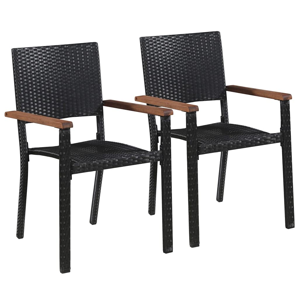 vidaXL Outdoor Dining Set - 3 Piece Patio Furniture with Table and Chairs, Weather Resistant PE Rattan and Powder Coated Steel Frame, Black