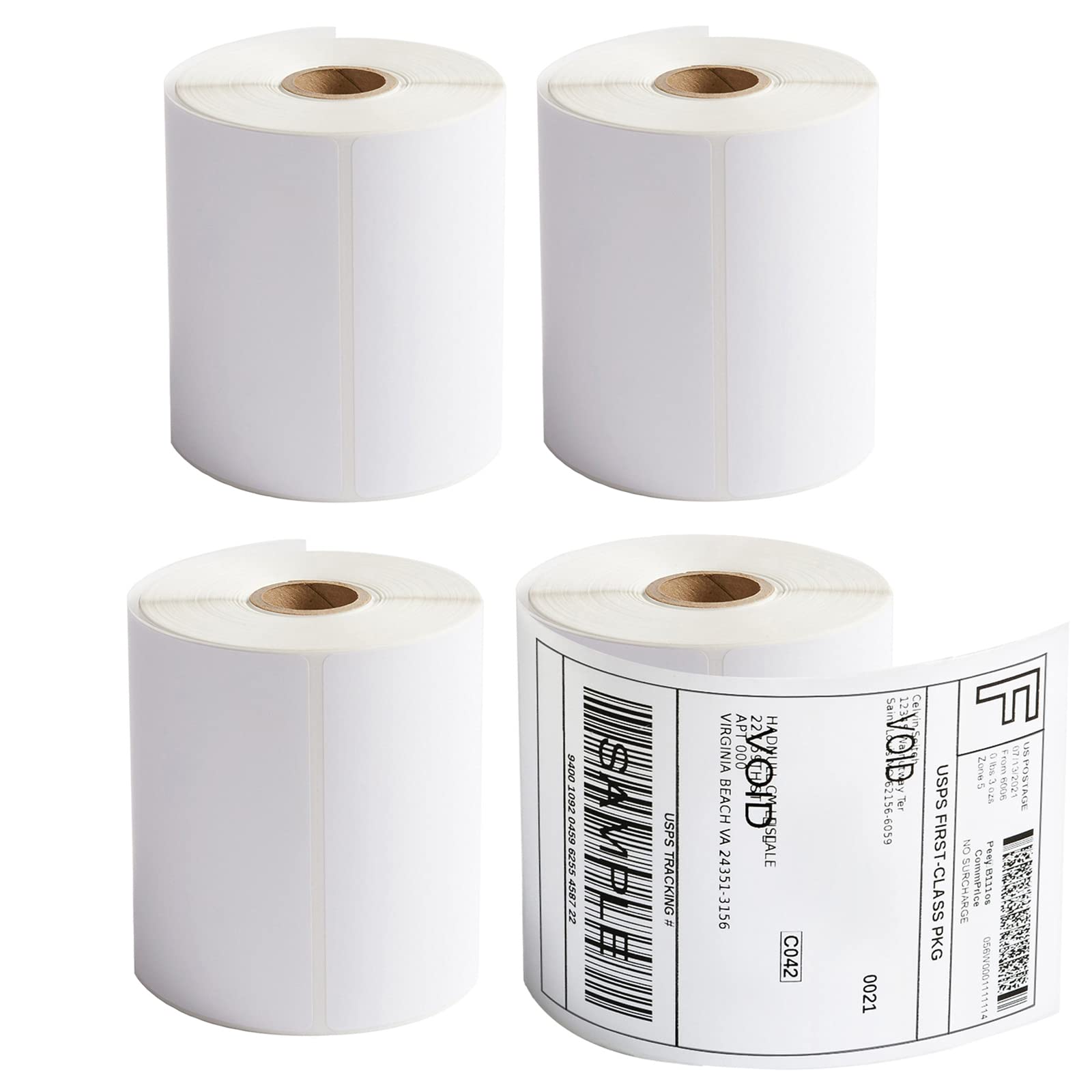 Funglam 4X6 Thermal Labels - 1000 Labels, 4 Rolls Direct Thermal Printer Label, Shipping Labels Compatible With Zebra, Rollo And