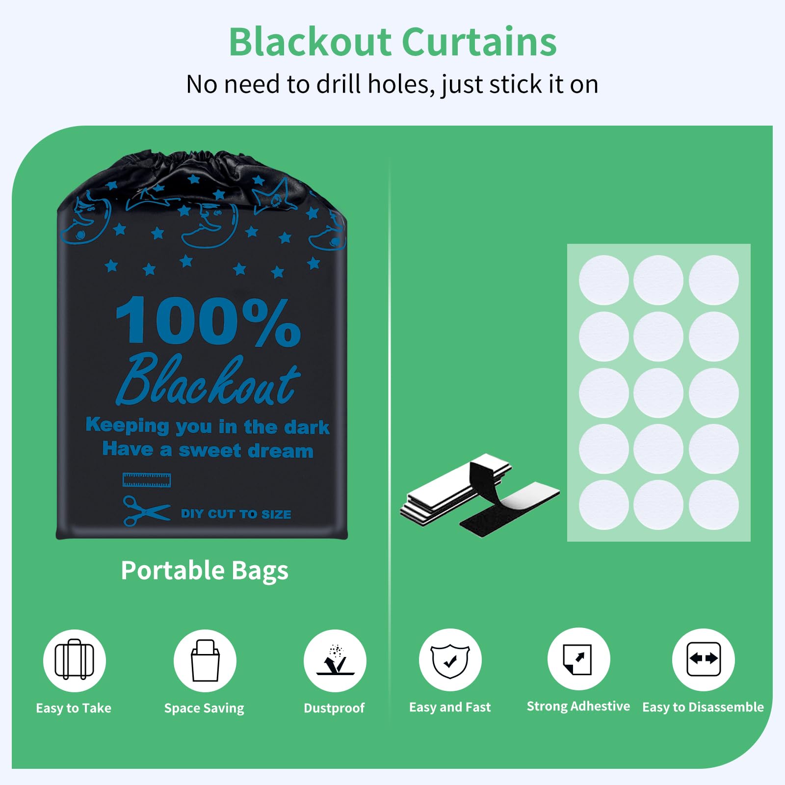 Boxelfos 100% Blackout Blind Curtains Window Cove[ 79''X 59''] [Diy Cut To Any Size Or Shape] [Hook & Loop Tabs][ Portable Bags