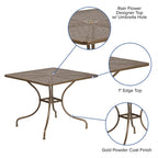 Flash Furniture Oia Commercial Grade 35.5" Square Gold Indoor-Outdoor Steel Patio Table with Umbrella Hole