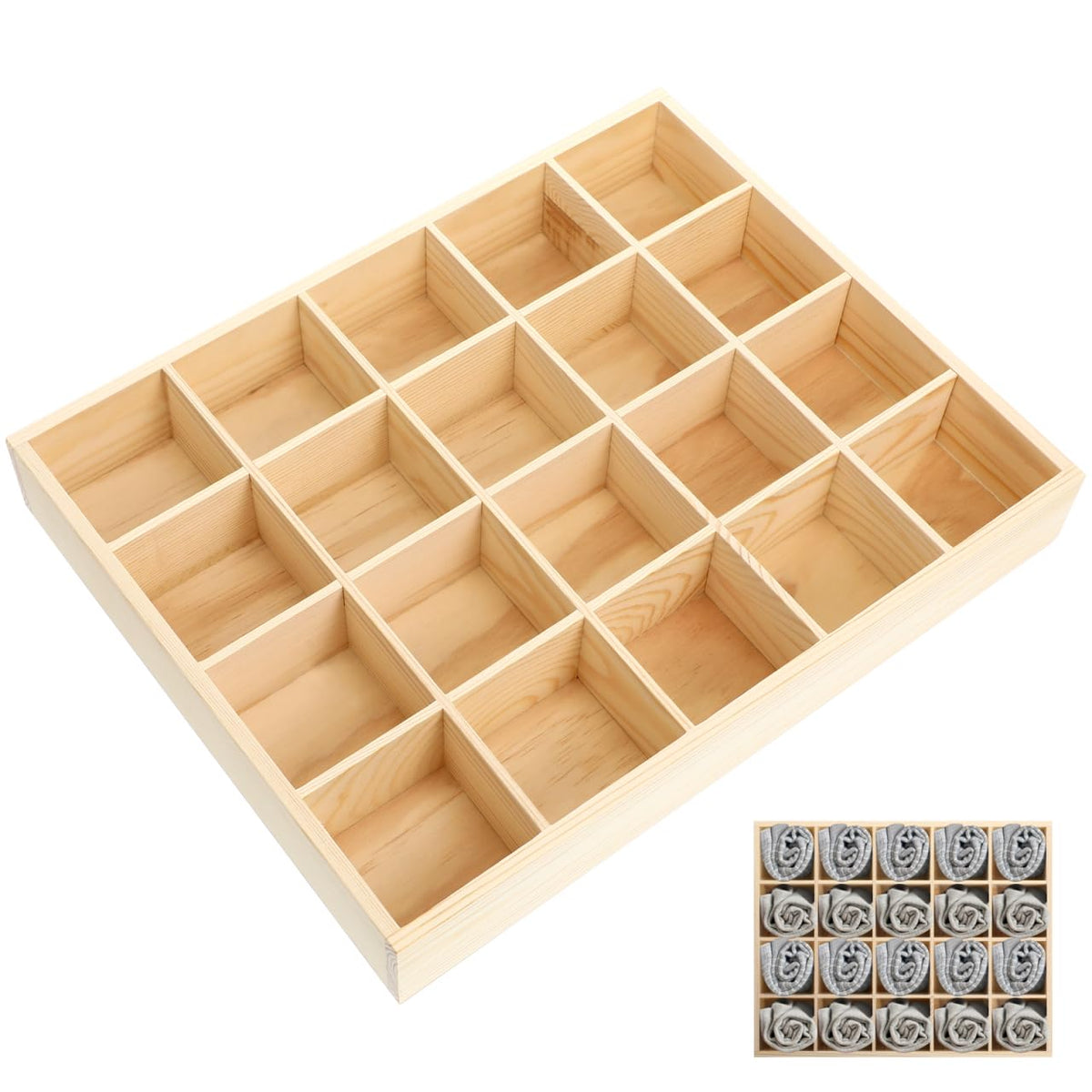 Cabilock 20Grid Wooden Underwear Drawer Organizer for Socks and Bras