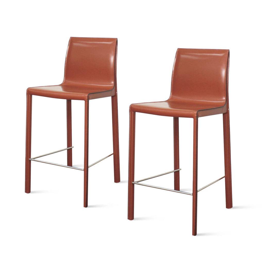 Npd Furniture And More Gervin Recycled Leather, Set Of 2 Bar & Counter Stools, Cordovan