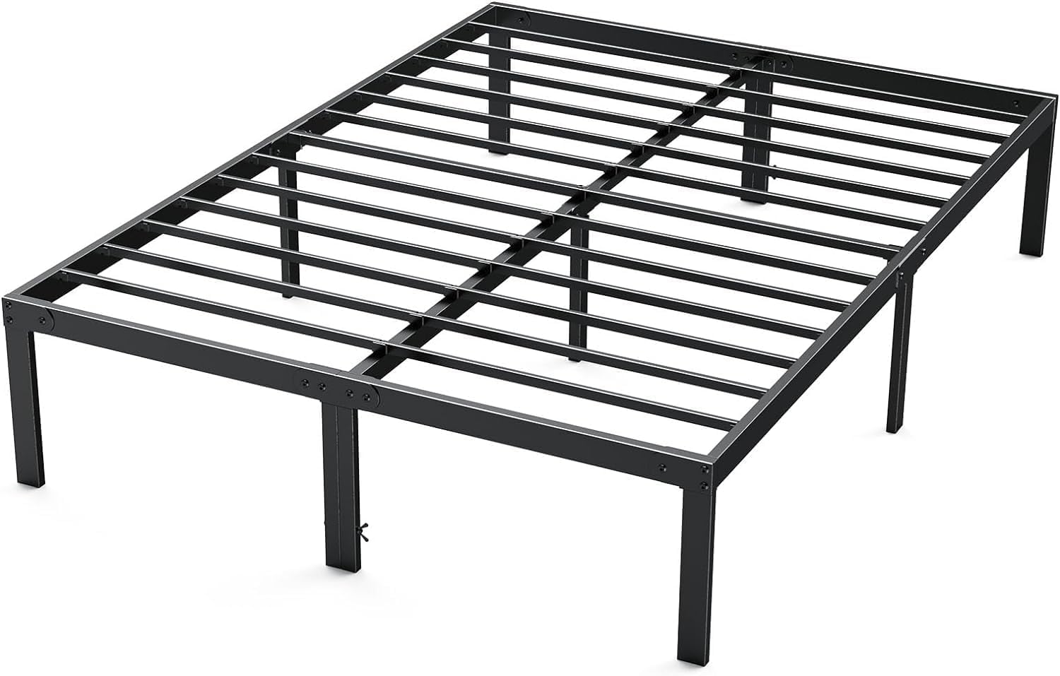 Dumos Bed Frame - Queen Size Platform Bed Frame Metal Mattress Foundation With Steel Slat Support, No Box Spring Needed, Storage Space Under Frame, Easy Assembly, Black