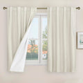 LAMIT 100% Blackout Short Linen Curtains, 48 Inch Length Linen Textured Thermal Curtains Back Tab and Rod Pocket Neutral Panels 