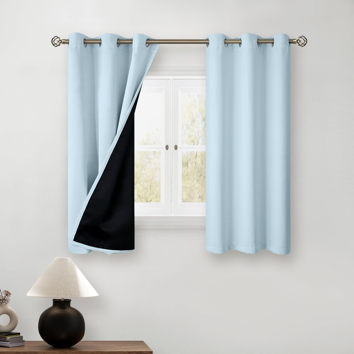 Bgment Baby Blue 100% Blackout Curtains For Kids Bedroom 45 Inch Length, Thermal Insulated Full Light Blocking Grommet Noise Can