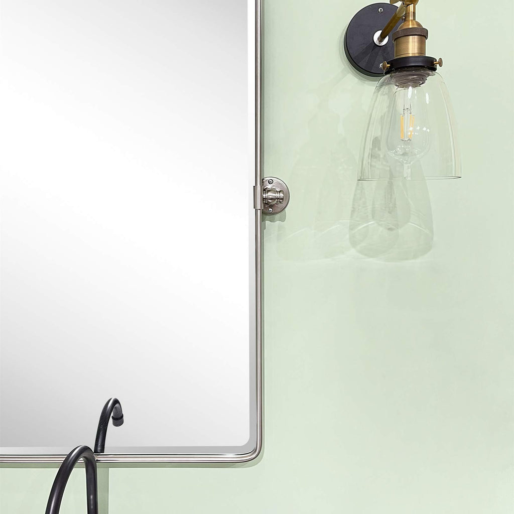 Tehome 27 X 35'' Farmhouse Brush Nickel Metal Framed Pivot Rectangle Bathroom Mirror Tilting Beveled Vanity Mirrors For Wall