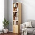 IOTXY Small Narrow Corner Bookcase - 59 Tall Free Standing Gap Storage Cabinet, 6 Lattices Open Shelves Tower Rack with Door, Cu