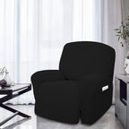 Easy-Going 4 Pieces Oversized Recliner Stretch Sofa Slipcover Sofa Cover Furniture Protector Couch Soft With Elastic Bottom Polyester Spandex Jacquard Fabric Small Checks Black X-Large