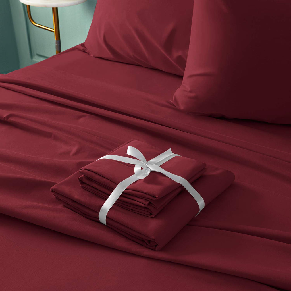 Bysure 6 Pieces Bed Sheets Set(Full, Burgundy) - Hotel Luxury Super Soft 1800 Thread Count 100% Microfiber Sheets With Deep Pock